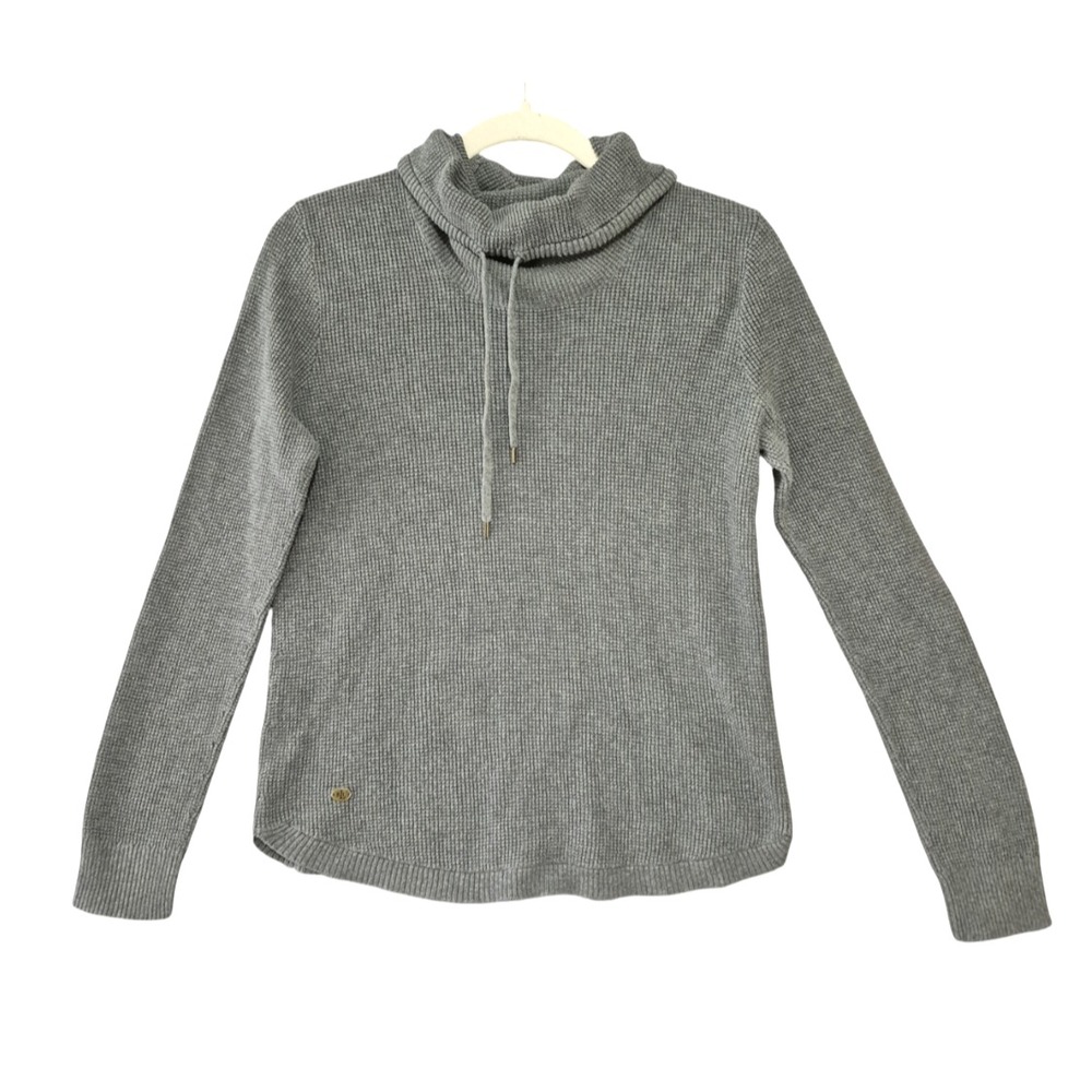 LRL RALPH LAUREN POLO Gray Waffle Thermal Knit COWL NECK TOP w/METAL LOGO sz XL
